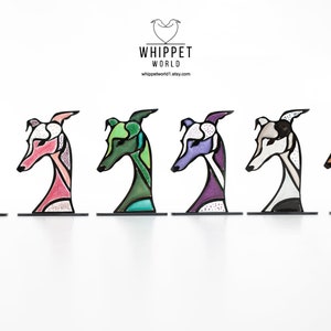 Resin acrylic whippets. Stained glass effect. Geometric Greyhounds. Hanging or standing ornaments. Gift for whippet lover. Greyhound present