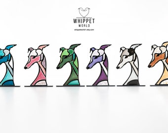 Resin acrylic whippets. Stained glass effect. Geometric Greyhounds. Hanging or standing ornaments. Gift for whippet lover. Greyhound present