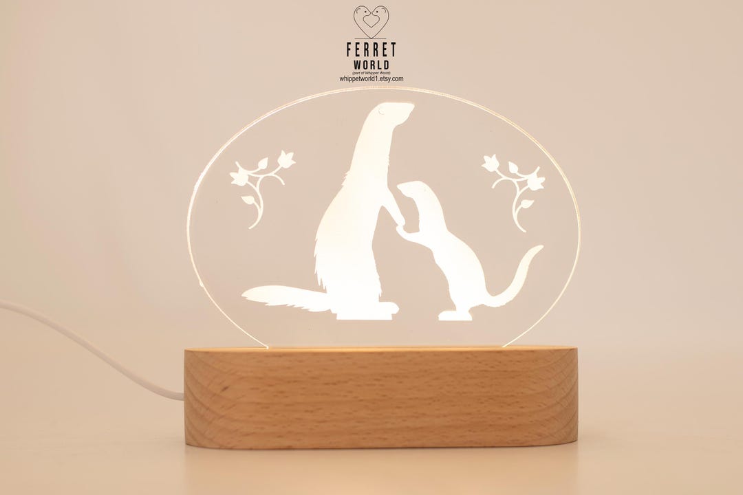 Ferret LED Lamp: Warm Light, Beech Base, Acrylic Panel - Etsy UK