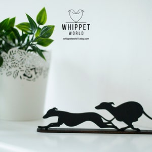 Whippet Greyhound running TV topper ornaments. Sighthound models. Gift for whippet lover. Dog silhouette. Black or oak.