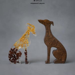 Greyhound ornaments, Mini resin whippets, dog figures, Sighthound statues, Gift for dog lover. Whippet Greyhound gift. Brown flower design