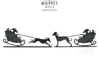 Whippet Greyhound Sleigh Ornaments: Christmas TV Topper Decor (Pair)