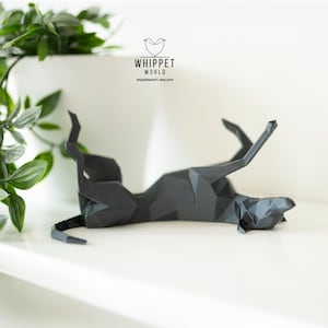 3D Printed Whippet Ornament Figurine: Roaching greyhound. Low Poly Dog Decor