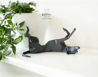 3D Gedruckt Whippet Ornament Figur: Roaching Windhund. Low-Poly Hunde Dekor