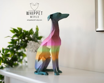 NEW EXTRA LARGE! Rainbow 3d printed model of Whippet, Greyhound, Lurcher, Sighthound, Italian Greyhound.  Lightweight ornament.