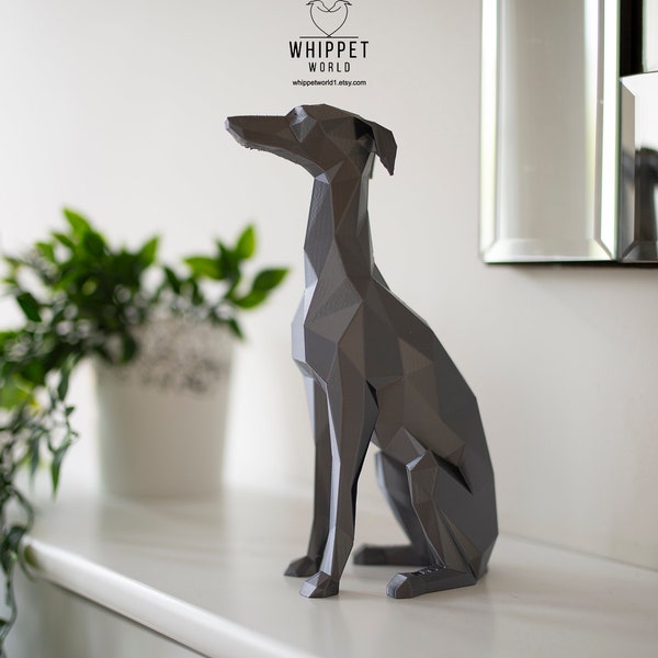 NEW EXTRA LARGE! 3d printed model of Whippet, Greyhound, Lurcher, Sighthound, Italian Greyhound.  Lightweight ornament, various colours.