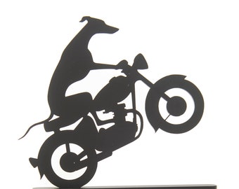 Whippet Motorbike Ornament: Greyhound Matte Black Acrylic TV Topper