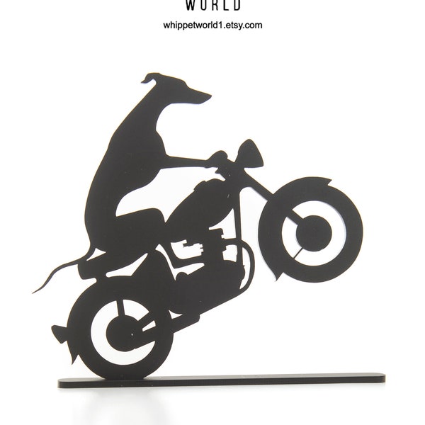 Whippet Motorbike Ornament: Greyhound Matte Black Acrylic TV Topper