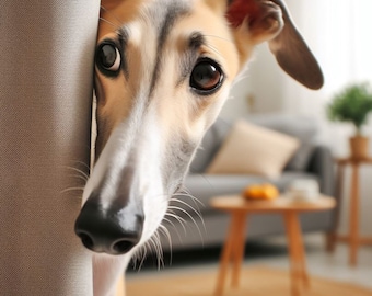Peeking Whippet Art Print: Playful Greyhound Dog Portrait (10x8)