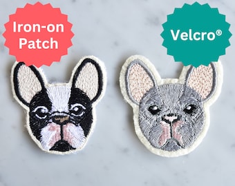 French Bulldog Patch Iron-on / Velcr0 Embroidered - Color Choice - Personalized Name - Cute Dog Frenchie - Animal patch design