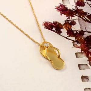 Yellow Color Silver flip Flop Pendant  Solid Yellow Gold Flashed Sterling Silver Cubic Zirconia Flip Flop Necklace Shell Flip Flop Pendant