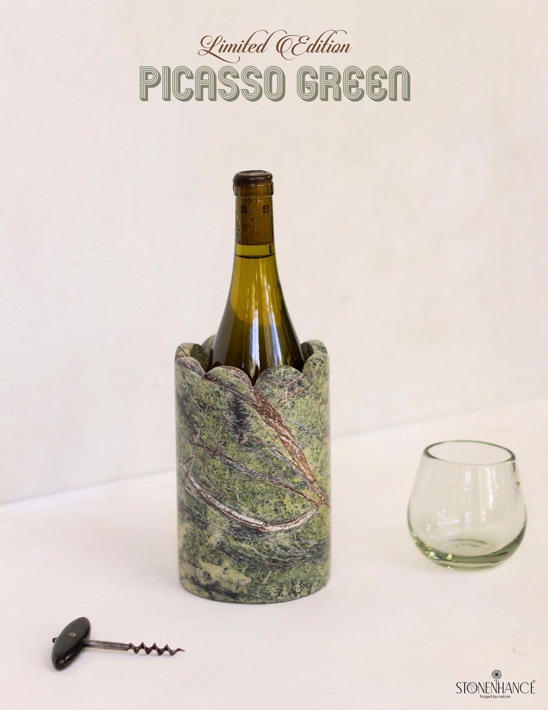 Marble Vase, Marble Holder, Limited Edition, Wine Chiller, Green Marble