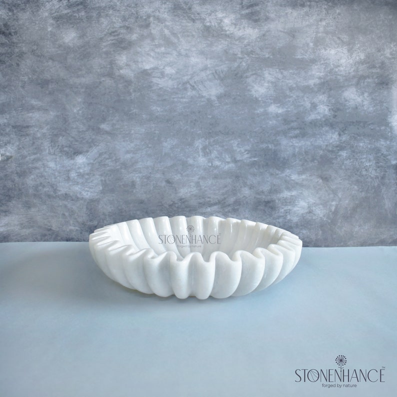 Ruffle Bowl, Handcrafted Marble Bowl, Decorative Marble Bowl, Flower Bowl, Fruit Bowl, Home Décor Bowl Fluted Marble Bowl, Ruffled Edge Bowl image 1