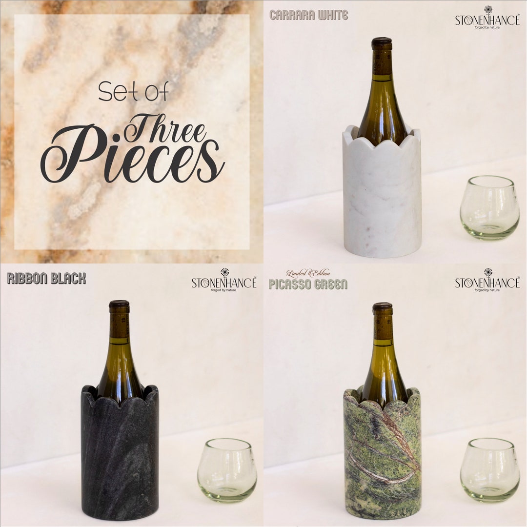 Set of 3 Wine Chiller, White, Black, Green, Marble Wine Cooler, Wine