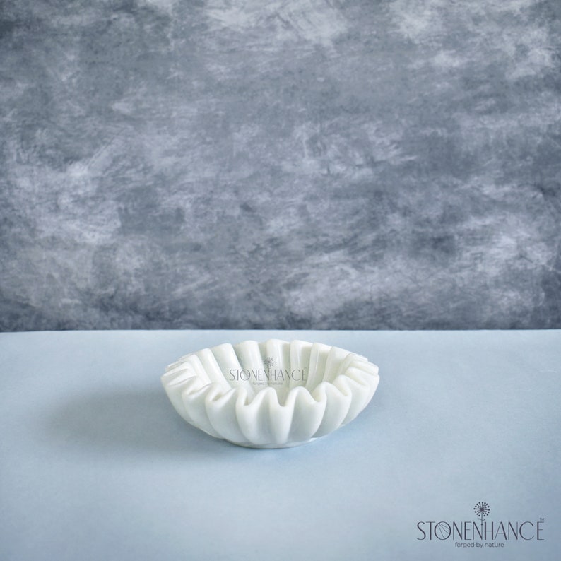 Ruffle Bowl, Handcrafted Marble Bowl, Decorative Marble Bowl, Flower Bowl, Fruit Bowl, Home Décor Bowl Fluted Marble Bowl, Ruffled Edge Bowl image 3