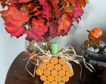 Harvest Apple & Pumpkin wine cork decor handmade Fall Autumn shelf Accent Eco-Friendly Farmhouse Fall decor Wine Cork shelf decor rustic