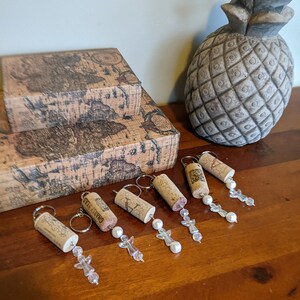 wine bottle cork keychain/angel keychain/keychain/upcycled keychain/pearl keychain/beaded keychain/unique gift/birthday/mom/mother&#39;s day