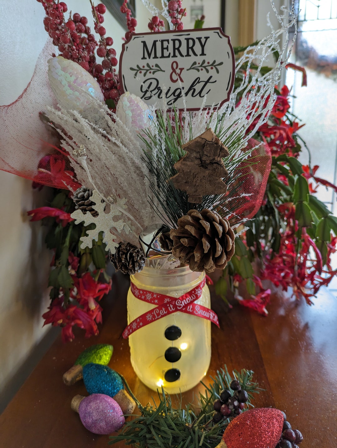 Christmas Handmade Tabletop Centerpiece Lighted Holiday Decor Seasonal