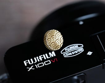 Botón Disparador Latón – Grabado Láser Patrón Japonés, Hecho a Mano, Compatible con Fujifilm, Leica, Nikon, Canon