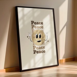 Peace cookie poster, retro cartoon koekje print | Typografie illustratie in bruintinten | Vrolijke keukenwand decoratie of kids room art