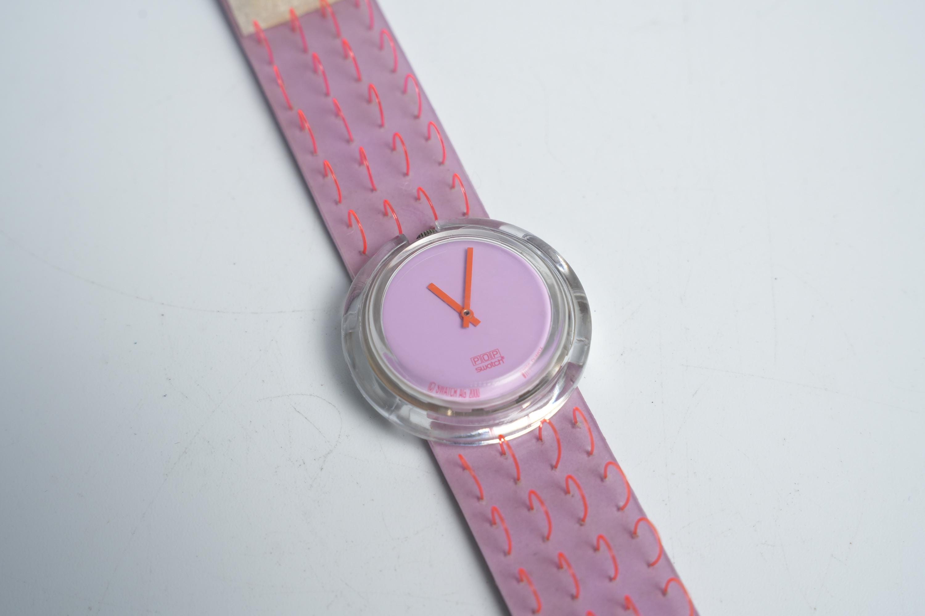 Vintage Swatch Pop Watch 2001, Lavender Pink Dial, Neon Orange