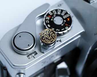 Botón disparador latón negro mate, grabado nube kumo, compatible Leica Fuji Canon, accesorio cámara retro japonés