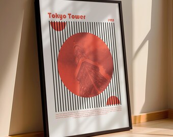 Tokyo Tower-poster – grafisk design i retro Bauhaus-stil – Inramad – Japansk konsttryck för modern inredning