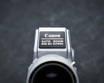 Canon 518 SV Super 8 Camera, 1970s Modernist Design, F/1.8 Canon