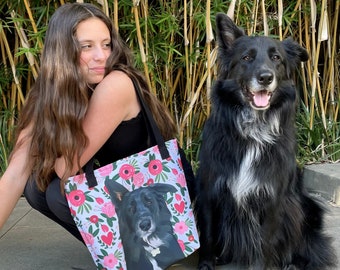 Anpassad hundväska, tygväska med husdjursporträtt, tygväska med hundmamma, personliga tygväskor, presenter till hundmamma, presenter till hundälskare, presenter till kattfruar