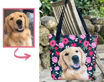 Anpassad hundväska, tygväska för husdjursporträtt, tygväska för hundälskare, personlig tygväska, presenter till hundmamma, presenter till hundälskare, presenter till alla hjärtans dag