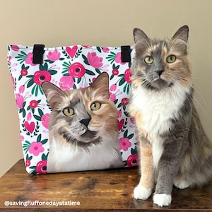 Custom Cat Tote Bag, Pet Portrait Tote Bag, Cat Lady Custom Tote Bag, Personalized Totes, Cat Mom Gifts, Cat Lover Gift, Cat Gifts for Women