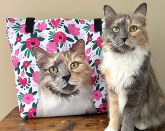 Sac fourre-tout pour chat personnalisé, sac fourre-tout pour portrait d’animal de compagnie, sac fourre-tout personnalisé Cat Lady, fourre-tout personnalisé, cadeaux de maman de chat, cadeau d’amoureux de chat, cadeaux de chat pour les femmes