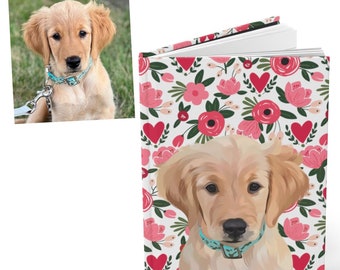 Diário de animal de estimação personalizado, diário de capa dura, impressão de coração fofo, retrato de animal de estimação a partir de foto, caderno personalizado, diário de cachorro, diário de gato, presentes para animais de estimação