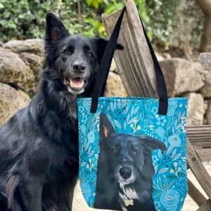 Custom Pet Portrait Tote Bag, Custom Tote Bag, Dog Mom Gift, Personalized Dog Bag, Pet Lover Gift, Veterinarian Gift, Cute Floral Tote Bag