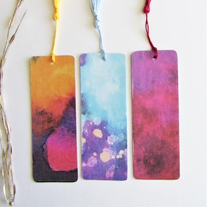 Paper Bookmarks, Bright Colors, Blue, Pink and Orange, Modern Design, You Get 3 Bookmarks, Handmade, with Tassels, Double Sided