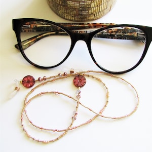 Eyewear Strand, Gold and Pink Cord for Eyeglasses, Beaded Cord for Sunglasses, Eyeglass Holders, Beaded Strand for Glasses, Lanyard