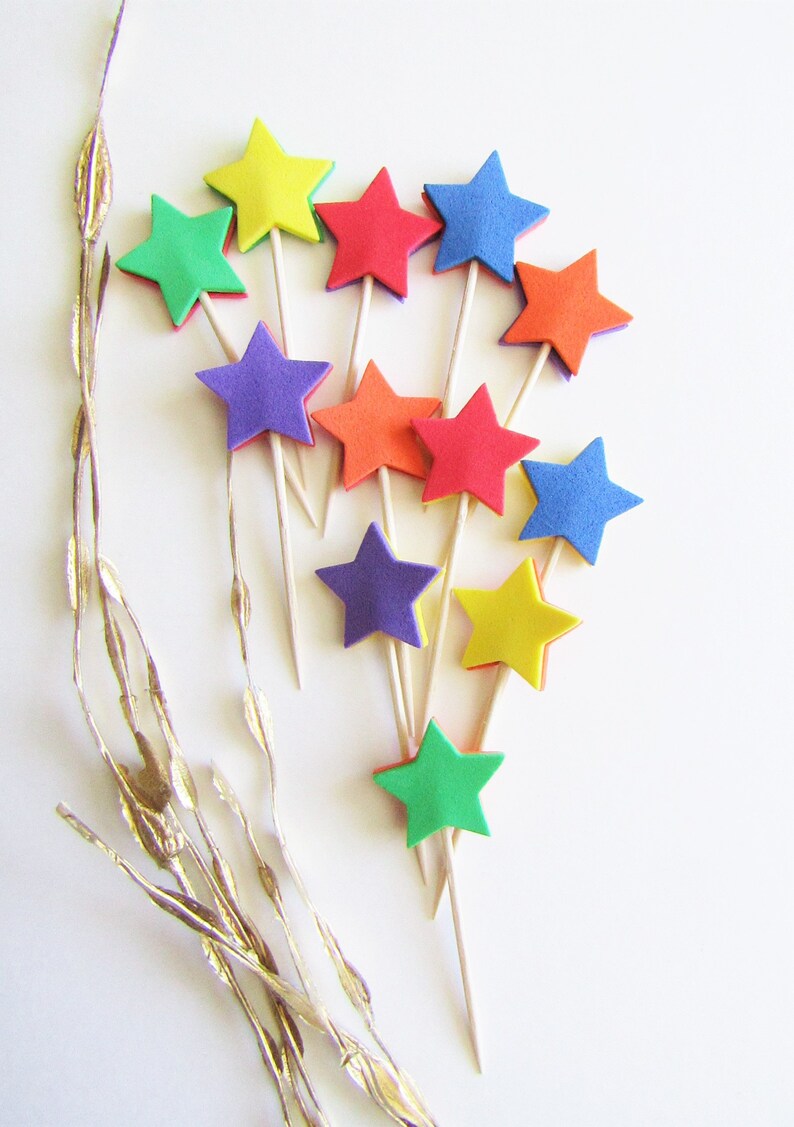 Cupcake Toppers, Bright Stars, Multicolored Star Toppers, Double Sided ...