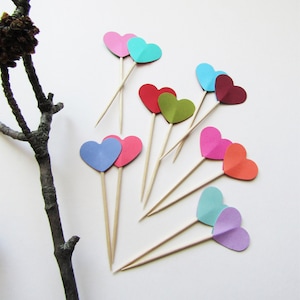 Heart Cupcake Toppers, Heart Theme, Multicolored Heart Cupcake Toppers, Wedding Shower Toppers, Handmade, Valentines, Mothers Day