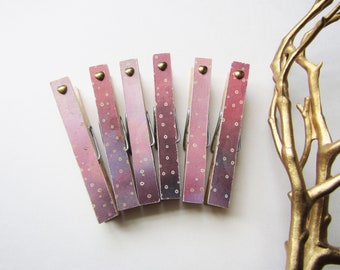 Pink Clothespins, Handmade, Decorated Wooden Clothespins, Shades of Pink, Brass Stars, Girls Room, Holiday Decor, Shower Decor