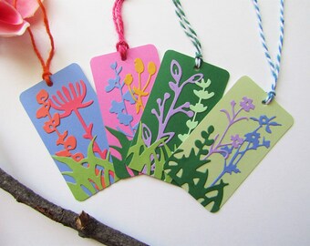 Gift Tags, 4 Rectangle Gift Tags, All Occasion Tags, Bright Colors, Flowers and Plants, Handmade, Gifting, Party Supplies, Name Tags