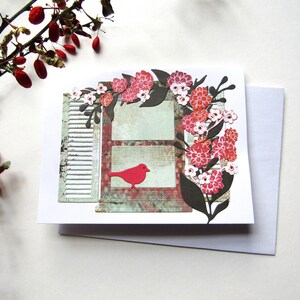 Carte de voeux pour fenêtre, Carte artisanale, Carte vierge, Fleurs, Vignes, Oiseau, Fait main, Amitié, Anniversaire, Amour, Nouvelle maison, Déménagement
