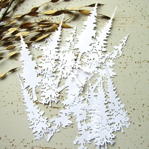 Ritagli di alberi bianchi, alberi invernali, 3 tipi di alberi, conifere, creazione di cartoline, scrapbooking, progetti di artigianato