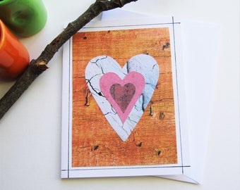 Heart Greeting Card, Three Hearts with Orange Background Card, Handmade Heart Card, Blank Card, Love, Valentines, Family, Friendship