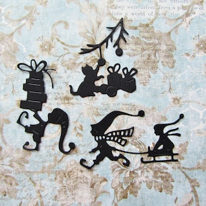 Papier découpé, Thème des fêtes, Fabrication de cartes pour les fêtes, Papier noir découpé, Cadeaux, Chat, Traîneau, Travaux manuels de Noël, Scrapbooking