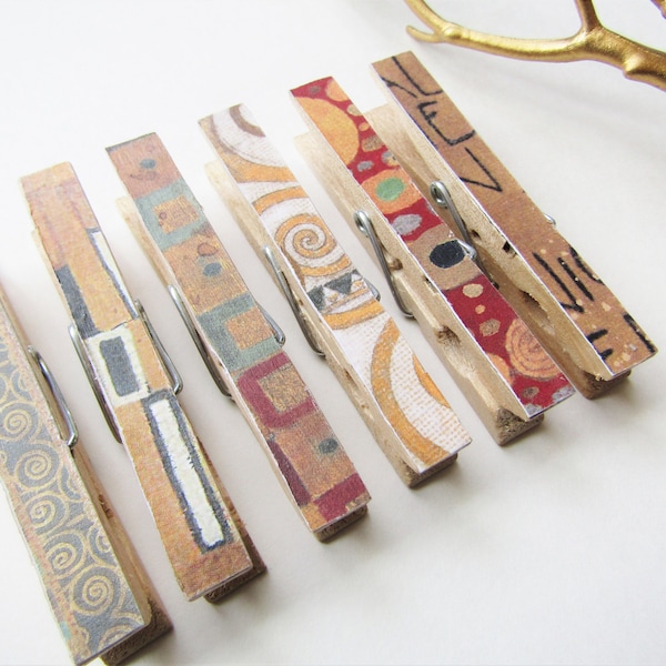 NEW ! Klimt Design Clothespins, Handmade, Artist Clothespins, Rustic Style, Wooden Clothespins, Home Decor, Decorated Clothespins