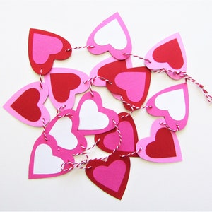 Heart Garland, Heart Shaped Garland, Red and Shades of Pink Heart Flags, Handmade Garland, Valentines, Love, Anniversary, Wedding