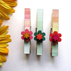 Clothespins, Pastel Stripes, Handmade, Painted Wood Flowers, Wood Clothespins, Decorated Clothespins