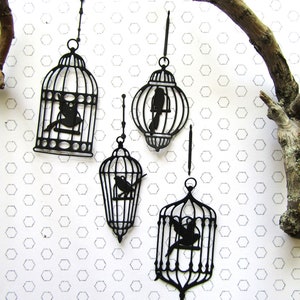 Papierstansen voor vogelkooi, zwarte vogelkooien, inclusief papieren vogels, vogelschommels en hangtouw, kaarten maken, scrapbooking