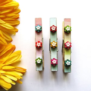 Clothespins, Handmade, Pastel Stripes, Painted Wood Flowers, Wood Clothespins, Decorated Clothespins, Girl&#39;s Room