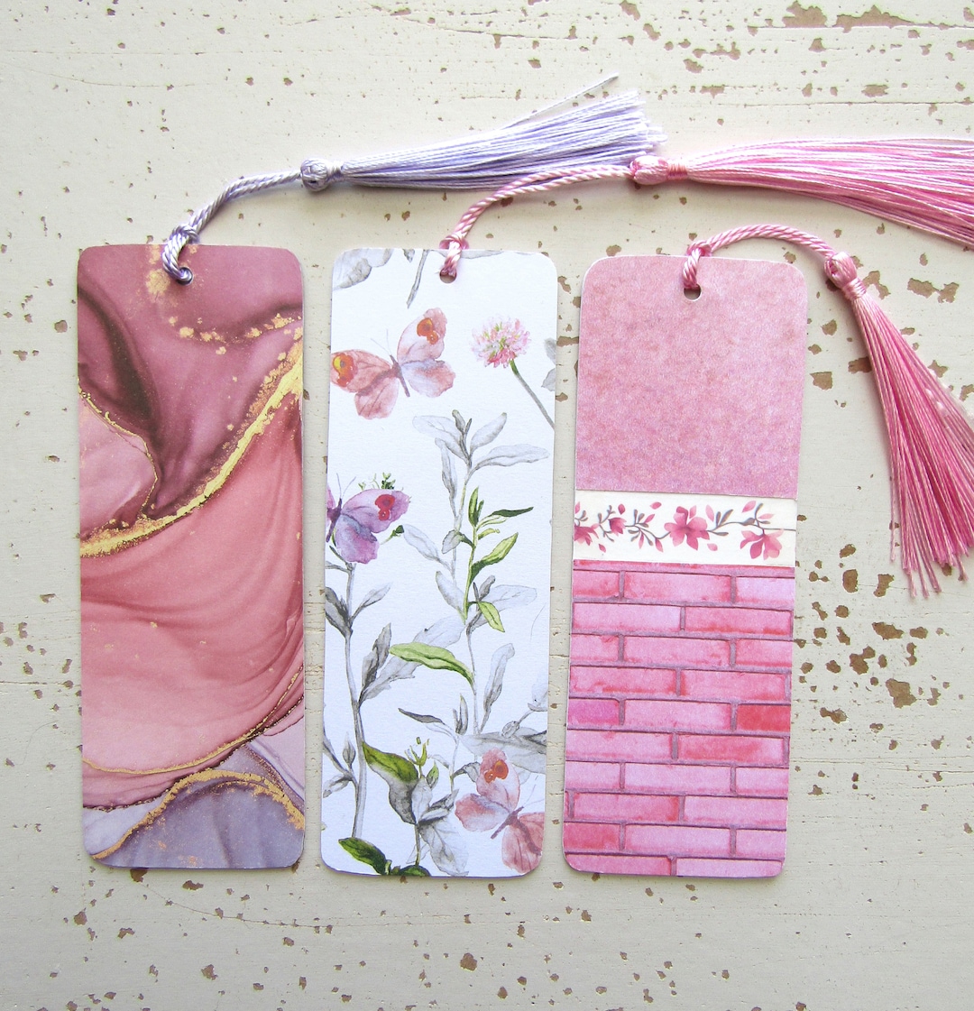 Pink Color Bookmark Paper Bookmarks, Shades of Pink, Handmade, Double-sided, 6 Designs ...